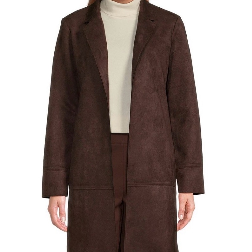 NWT Preston & York Nathalie Suede Dark Brown Trench Coat Size 8